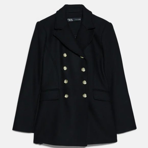 Zara Jackets & Blazers - ZARA MANTECO WOOL BLACK AND GOLD BUTTON SHORT PEACOAT